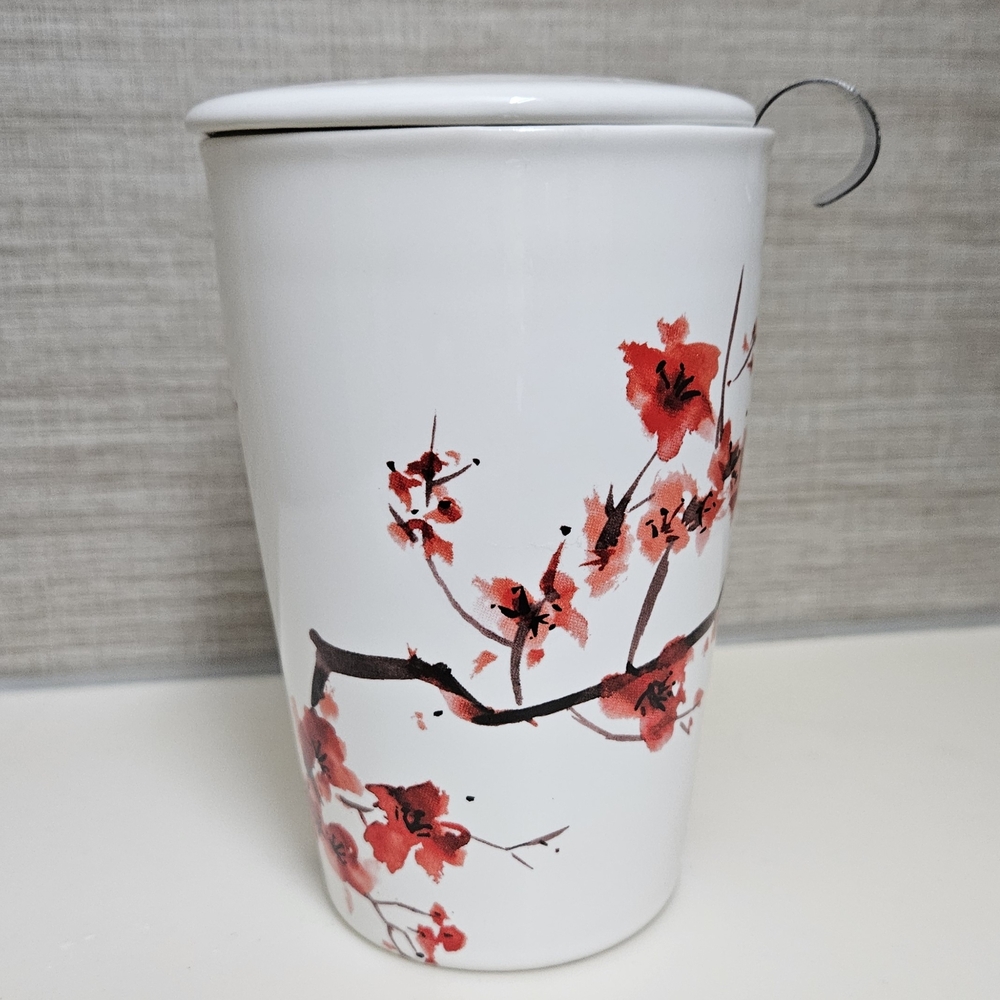 TeaForte KATI Cherry Blossom Ceramic Mug with Infuser And Lid
